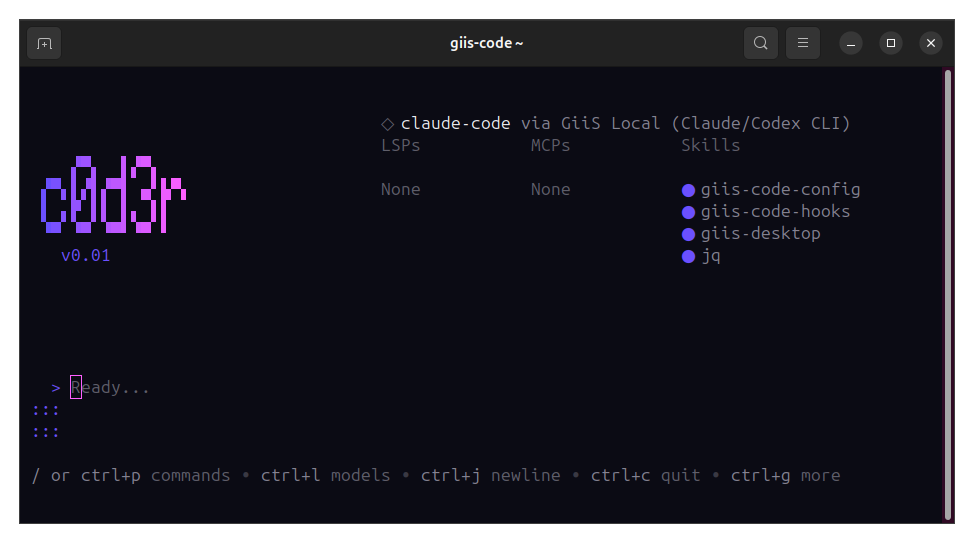c0d3r running in a terminal